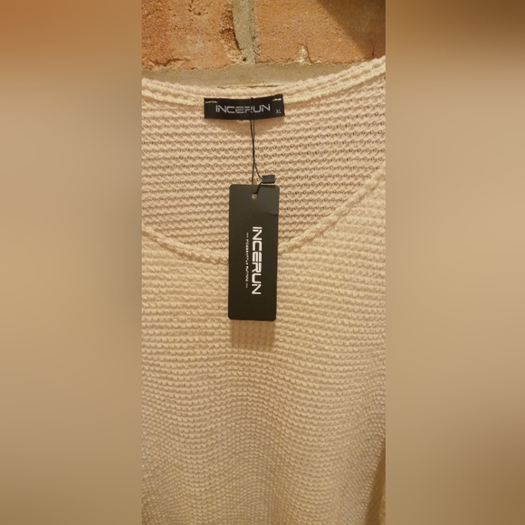 INCERUN Fashion Simple V-Neck Long Sleeve Thin Knitted Sweater Cream XL - Picture 7 of 8